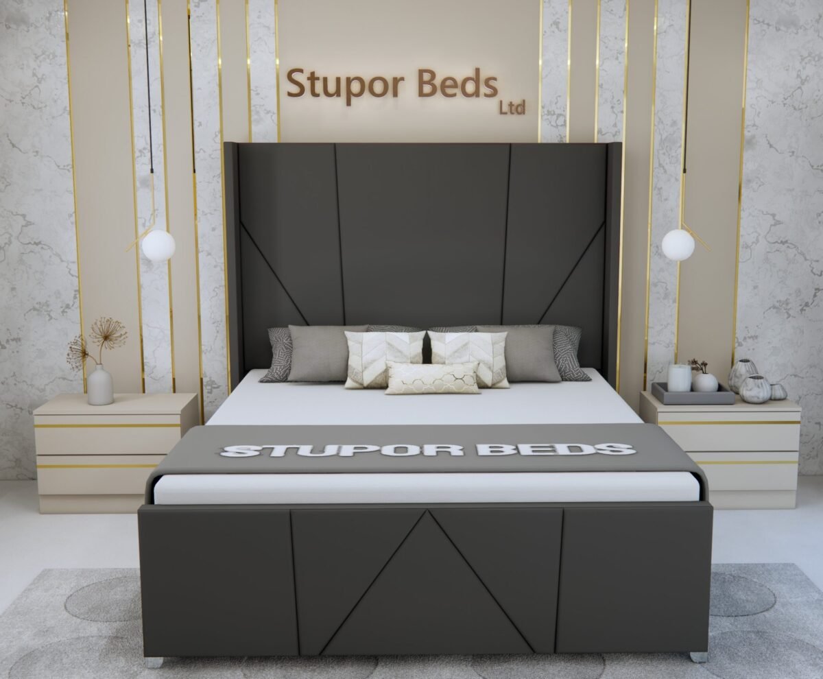 NORMAL BASE BED-26 GREY. Olivia Velvet Bed - Image 1