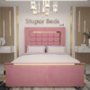 striped bed frame with storage