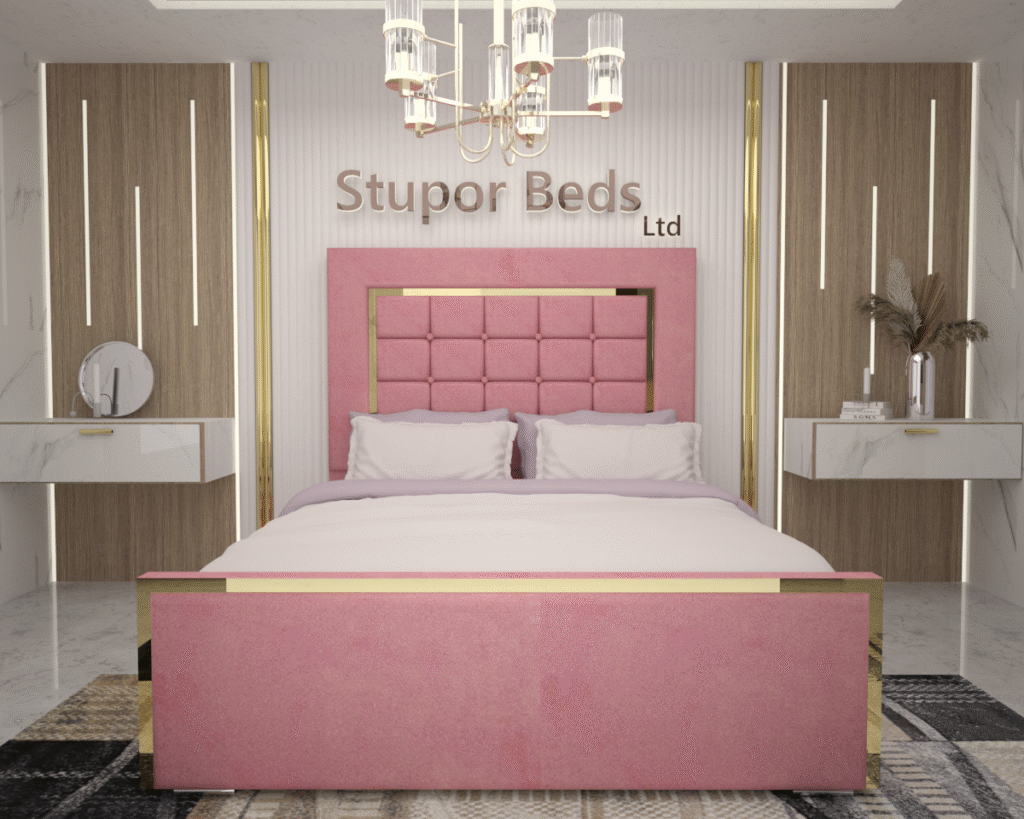 striped bed frame with storage