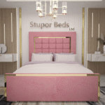 striped bed frame with storage