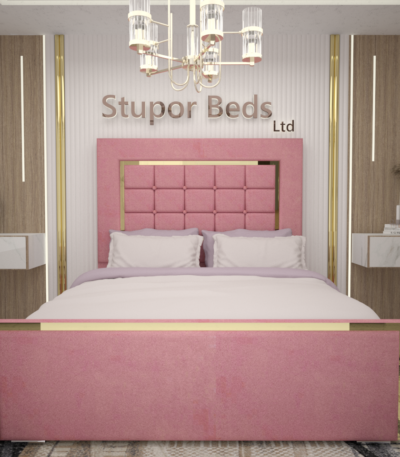 striped bed frame with storage