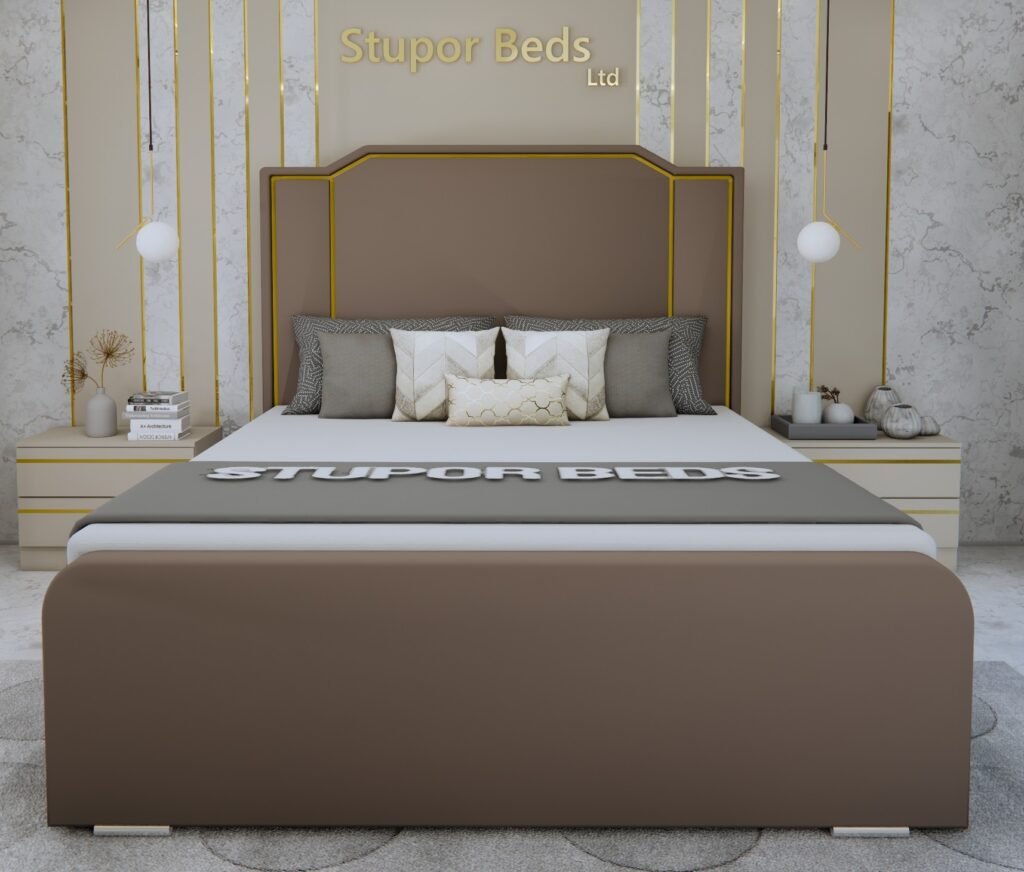 Aina upholstered strip bed with padded headboard and matching footboard