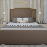 Aina upholstered strip bed with padded headboard and matching footboard