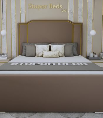 Aina upholstered strip bed with padded headboard and matching footboard