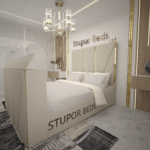 Cream Upholstered TV Strip Bed