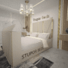 TV BED-5 CREAM-min Cream Upholstered TV Strip Bed