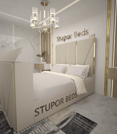 Cream Upholstered TV Strip Bed