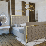 TV strip bed grey velvet