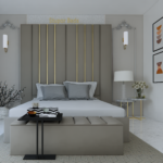 Grey Fabric Strip Bed