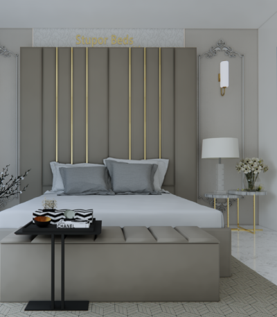 Grey Fabric Strip Bed