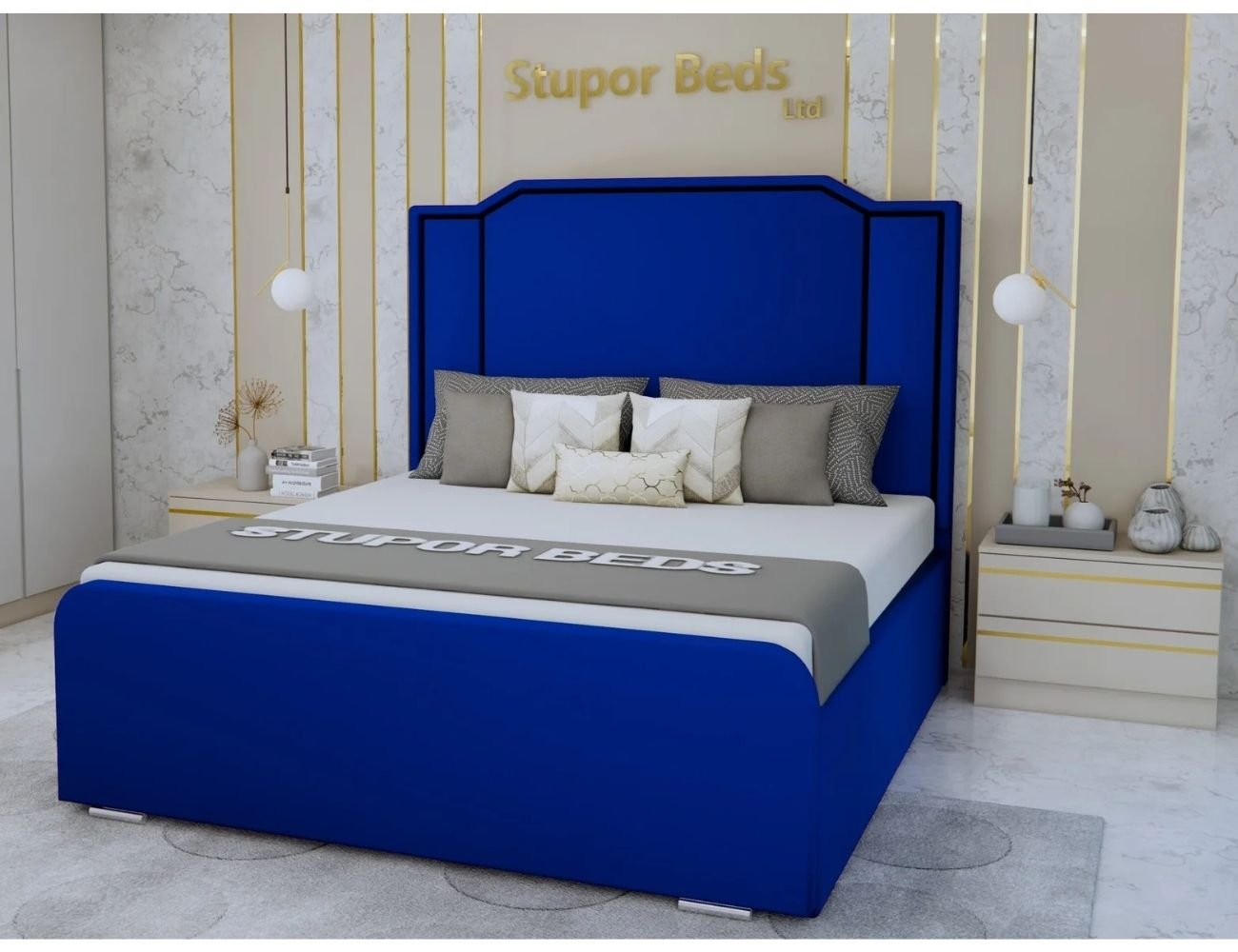 Alina Strip bed brown blue colors image london uk