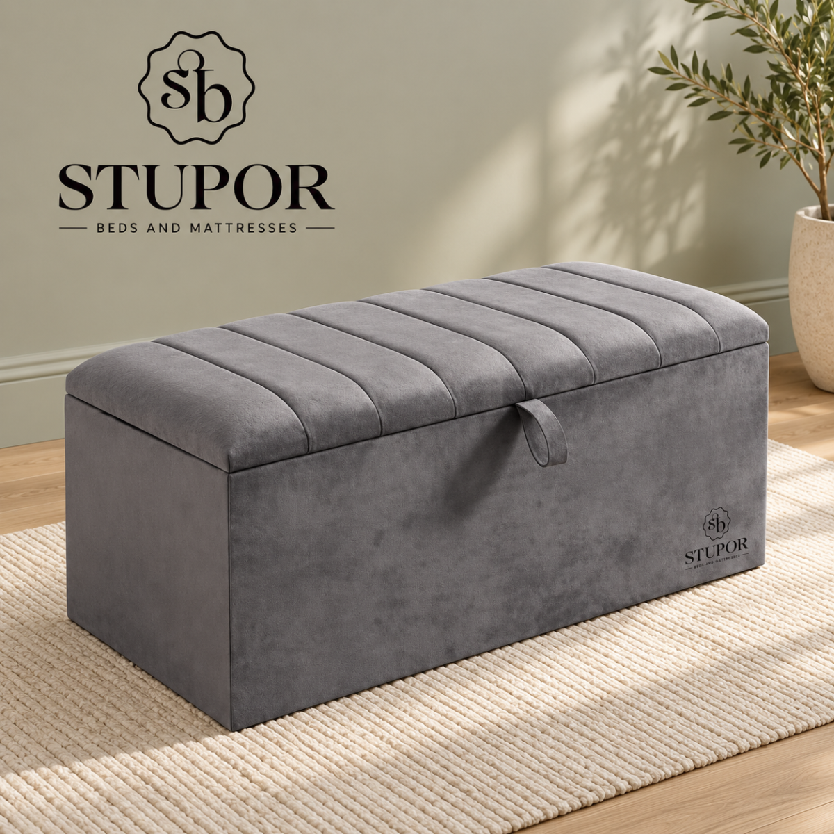Luxe Charcoal Ottoman in Sunlit Interior Ottoman Box 2 - Image 1