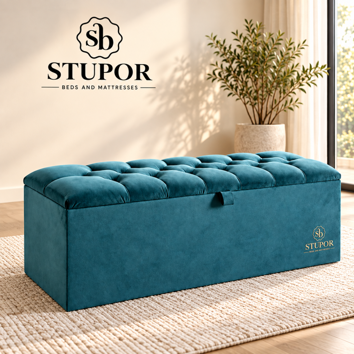 Luxury Teal Tufted Storage Bench Ottoman Box 7 - Image 1